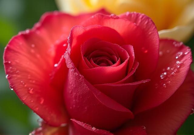 En rød rose og en gul tulipan tæt på