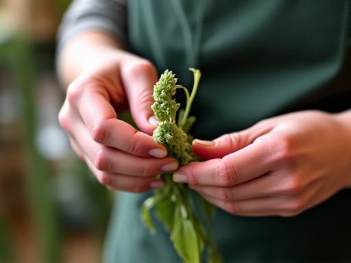 En professionel florist hos Lava Bloom der arrangerer en frisk buket